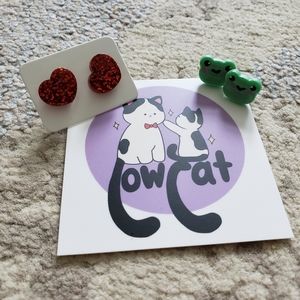 Glitter Heart & Kawaii Frog Resin Earrings